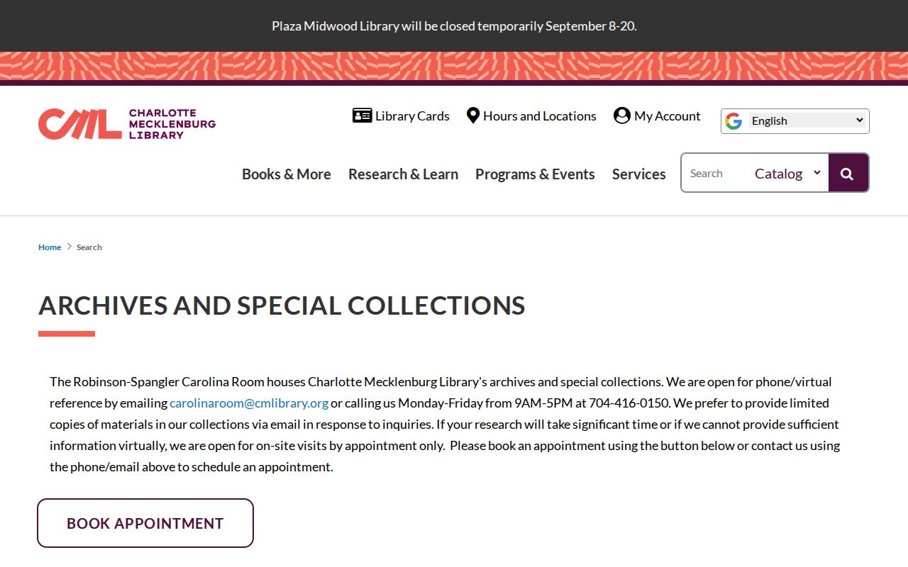 Mecklenburg County city directory Carolina Room archives page