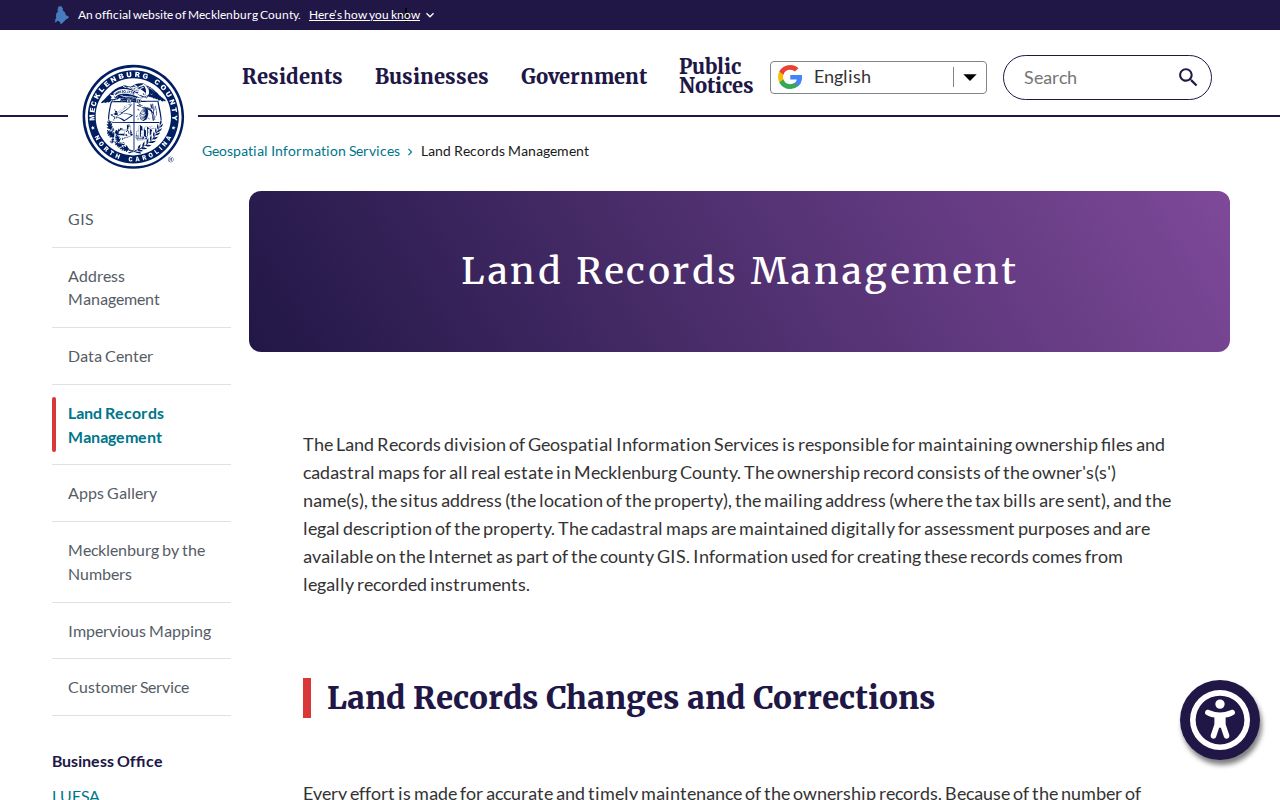 Mecklenburg neighbors reference for county GIS land records management