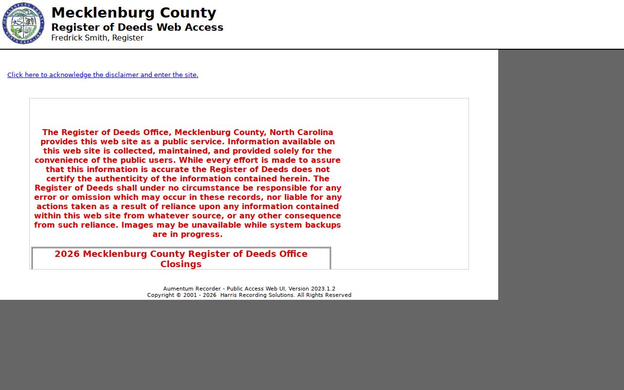 Mecklenburg street directory modern Register of Deeds index